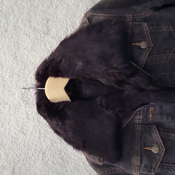 2-in-1 Vintage USA Made Theory Denim Jacket w/ Removable Rabbit Fur Vest - Picture 3 of 8